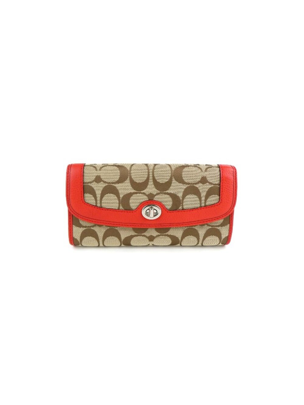 Coach‎ Signature Khaki Vermillion Trifold Wallet